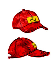 Sketch. Baseball cap in watercolor style on white background