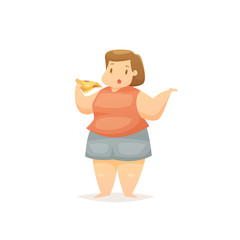 Obraz premium Fat woman eating pizza vector illustration