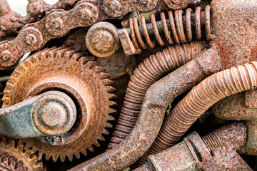 old rusty industrial mechanical details closeup