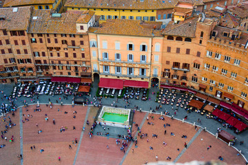 Aerial view old centre town Siena in Tuscany