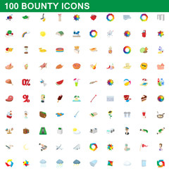 100 bounty icons set, cartoon style