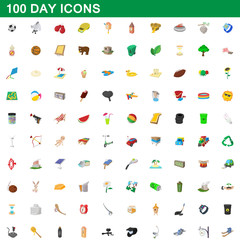 100 day icons set, cartoon style