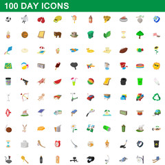 Naklejka premium 100 day icons set, cartoon style