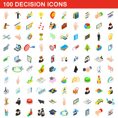 100 decision icons set, isometric 3d style