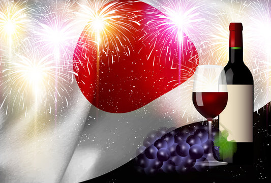 ワイン　日本　 国旗　背景