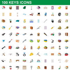 100 keys icons set, cartoon style