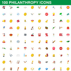 100 philanthropy icons set, cartoon style