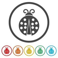 Ladybug icons set in flat style 