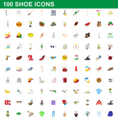 100 shoe icons set, cartoon style