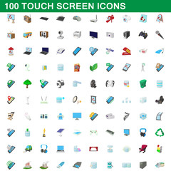 100 touch screen icons set, cartoon style