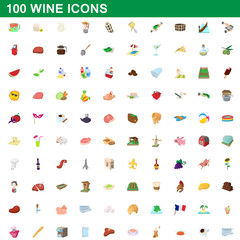 100 wine icons set, cartoon style