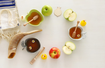 Rosh hashanah (jewish New Year holiday) concept. Traditional symbols