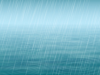 Obraz premium Autumn background. Water surface with wave and circles, falling rain. Vector realistic illustration.