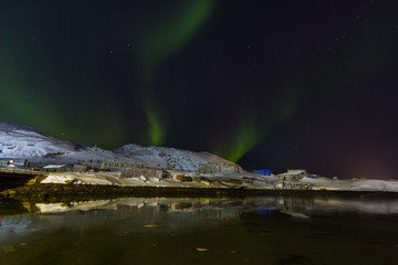 Fototapeta na wymiar Green Aurora borealis on Teriberka in Murmansk region, Russia