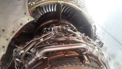turbofan of an modern airliner aircraft opened for an inspection