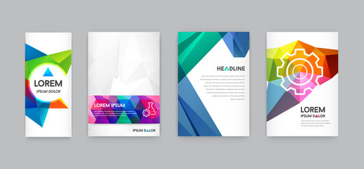 Naklejka premium Set of Visual identity with letter logo elements polygonal style Letterhead and geometric triangular design style brochure cover template mockups for business with Fictitious names
