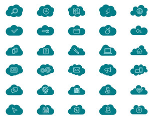 Fototapeta premium Cloud computing linear icons set. Download, upload, settings and preferences symbols. Lock, unlock and folder icons. Online data storage icons. Vector isolated outline drawings