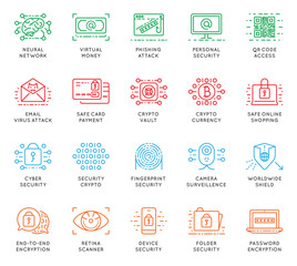 Cyber Security Thin Line icons set. Computer network protection. High Quality Premium outline symbol collection. Stroke vector logo concept.Cybersecurity.