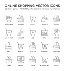 Set of Minimal Shopping Cart Online Vector Line Icons. Perfect Pixel. Thin Stroke. 48x48 pixels.