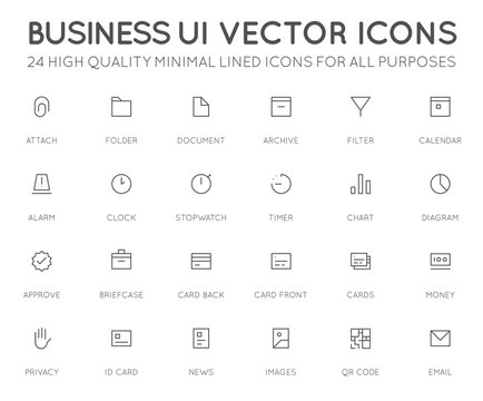 Business User Interface (UI) Vector Icon Set. High Quality Minimal Lined Icons for All Purposes.
