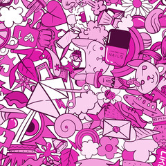 Graffiti pattern with urban lifestyle line icons. Crazy doodle abstract vector background. Trendy linear style collage with bizarre street art elements.