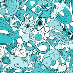 Graffiti pattern with urban lifestyle line icons. Crazy doodle abstract vector background. Trendy linear style collage with bizarre street art elements.