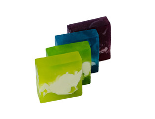New soap. Colorful pieces of soap. Isolated over white background