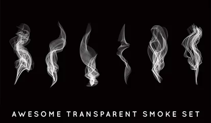 Deurstickers Set van digitale realistische rook vectorillustratie, krullende rook stroom collectie, gebogen transparant rook stroom beeld, grijze rook stroom, verticale rook stroom, 3D rook stroom beeld. © ckybe
