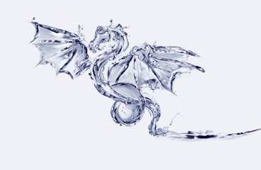 A blue flying dragon made of water.