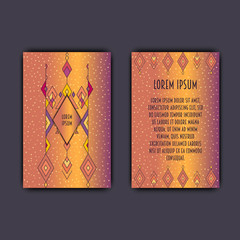 Vector ethnic business card template with tribal geometric element