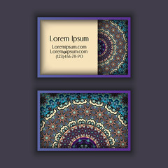 Vector vintage visiting card set. Floral mandala pattern and ornaments. Oriental design Layout. Islam, Arabic, Indian, ottoman motifs.