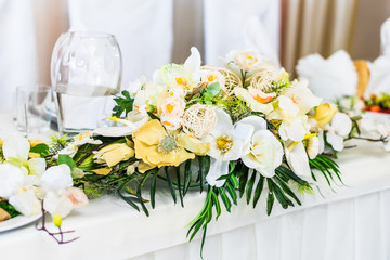 food table decorated with flowers