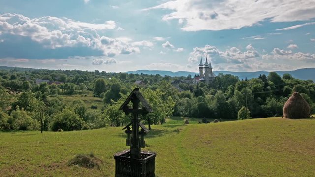 Breb village in Maramures district, Romania. Timelapse.