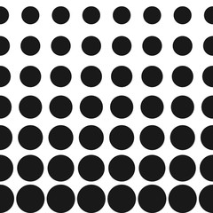 Vector halftone circles seamless pattern. Halftone dots abstract monochrome background. Gradient transition effect. Simple modern black & white dotted texture. Stylish spotted design for prints, web