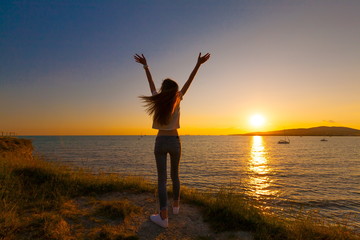  Sea summer. Sunset. Back