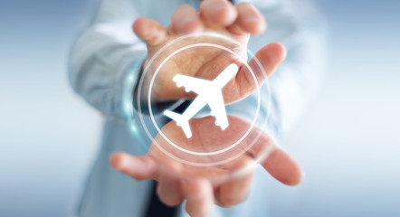 Businessman booking his flight with modern digital application 3D rendering