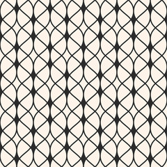 Naklejka premium Vector seamless pattern. Abstract graphic monochrome background with thin wavy lines, delicate lattice. Subtle texture of mesh, lace, weaving, net. Repeat tiles. Design for decor, textile, fabric, web