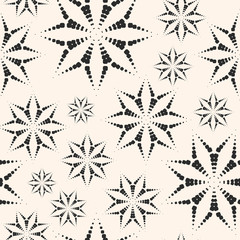 Dotted floral seamless pattern. Vector abstract geometric texture with flower shapes from small circles. Monochrome stippling style background. Elegant design for decor, textile, linens, furniture