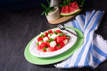 Greek Salad with watermelon, feta and fresh mint