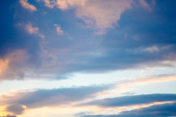 Sunset sky with clouds, background.