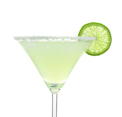 Delicious margarita cocktail on white background