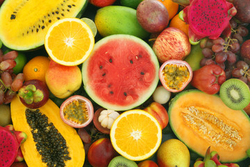 Fresh colorful tropical fruits close up