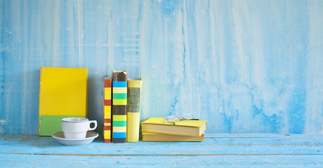 vintage books and a cup of coffee, reading, education, literature, free copy space