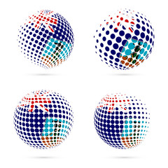 Montserrat halftone flag set patriotic vector design. 3D halftone sphere in Montserrat national flag colors isolated on white background.