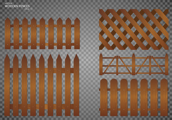 Wooden fence. Set, Isolated on transparent background. EPS10