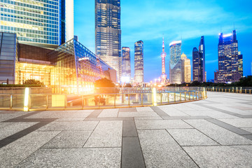 City square and modern architectural scenery at night in Shanghai,China