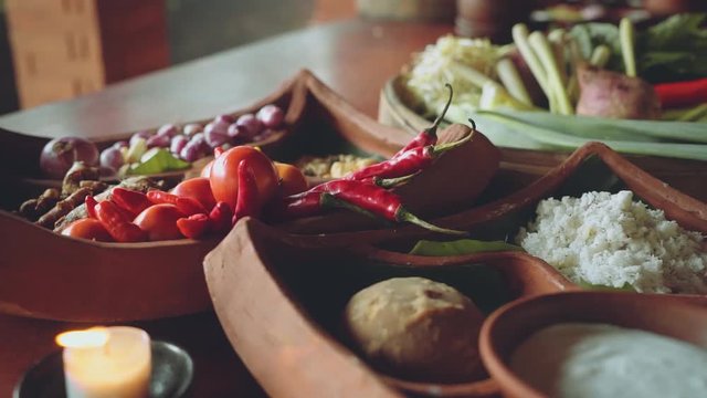 Close up of ingredients in balinese kitchen, slide