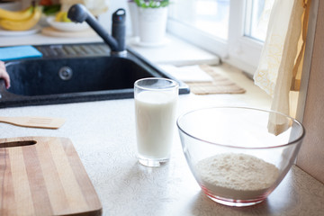 kitchen table milk eggs flour products