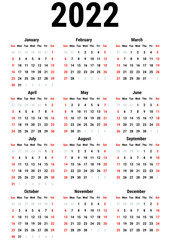 Calendar for 2022