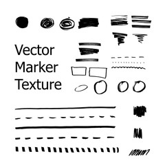 Set of black handdrawn marker marks texture